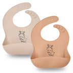 Brown and Beige silicone baby bib 2-piece set for baby-led weaning by Cute & Wild Baby