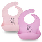 Pink and Purple silicone baby bib 2-piece set for baby-led weaning by Cute & Wild Baby