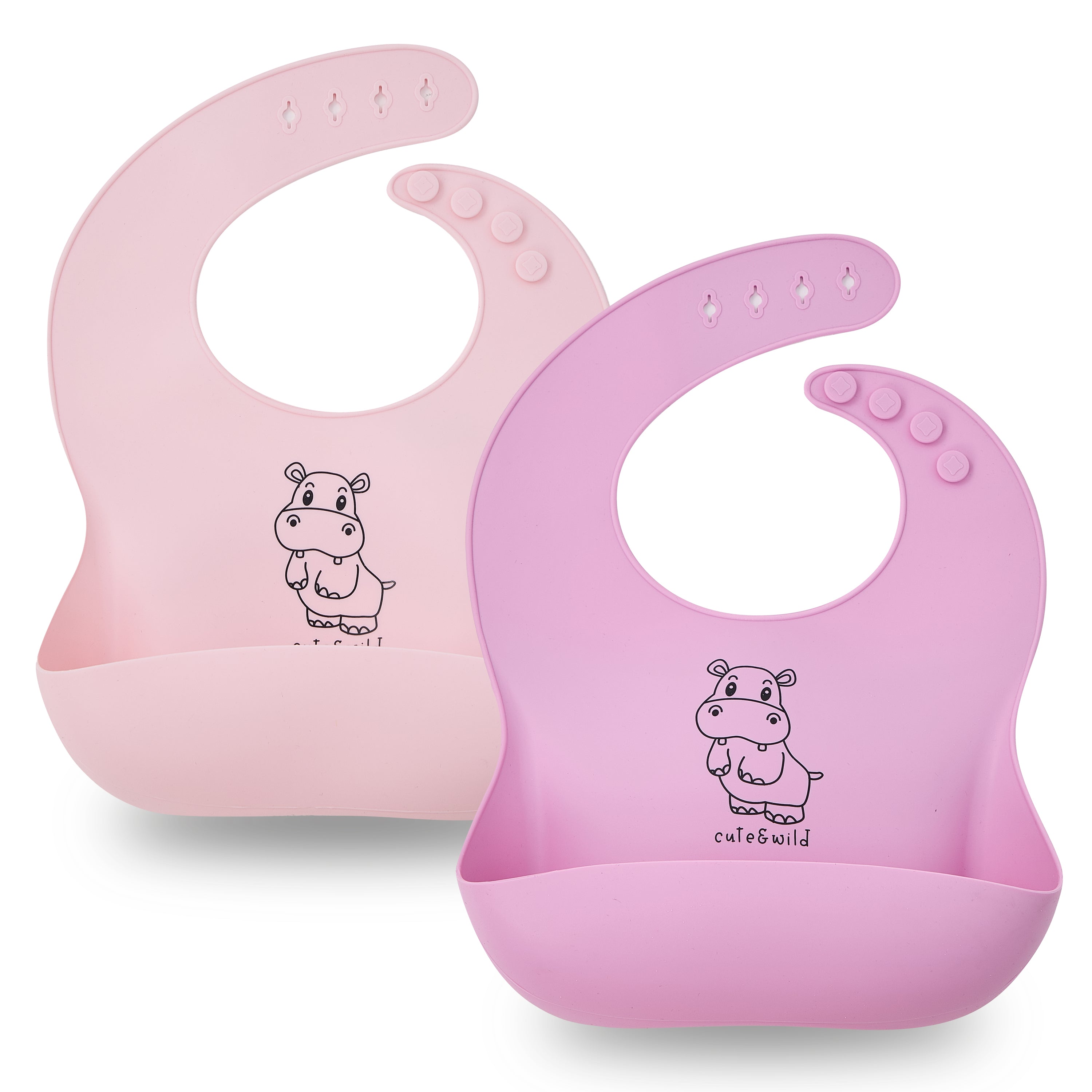 Pink and Purple silicone baby bib 2-piece set for baby-led weaning by Cute & Wild Baby