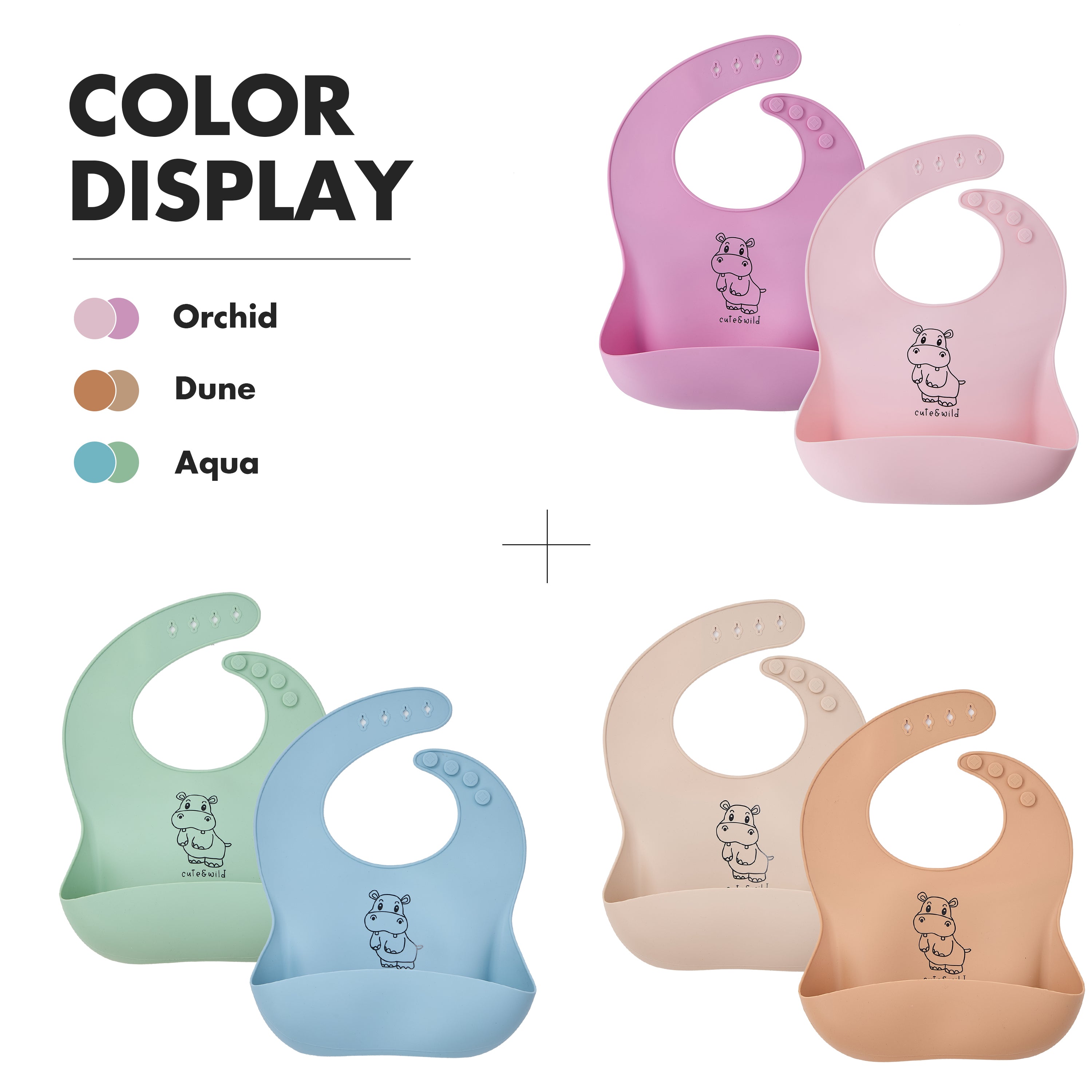 Silicone baby bib 2-piece set in three color options, ideal newborn baby gift set by Cute & Wild Baby